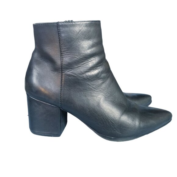 Aldo black leather pointy toe chunky heel booties size 8.5 - Picture 5 of 12